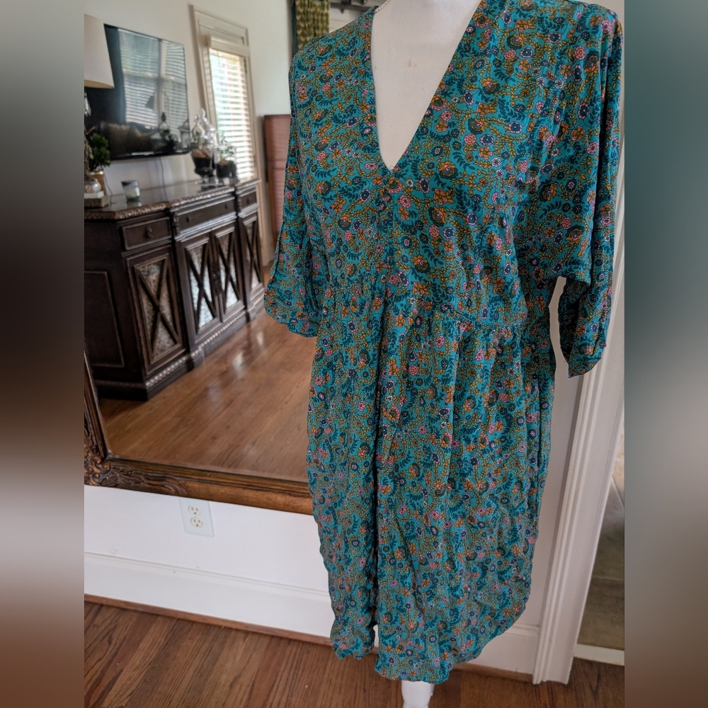 NATURAL LIFE Blue and Orange Floral Midi Dress - Picture 2 of 8